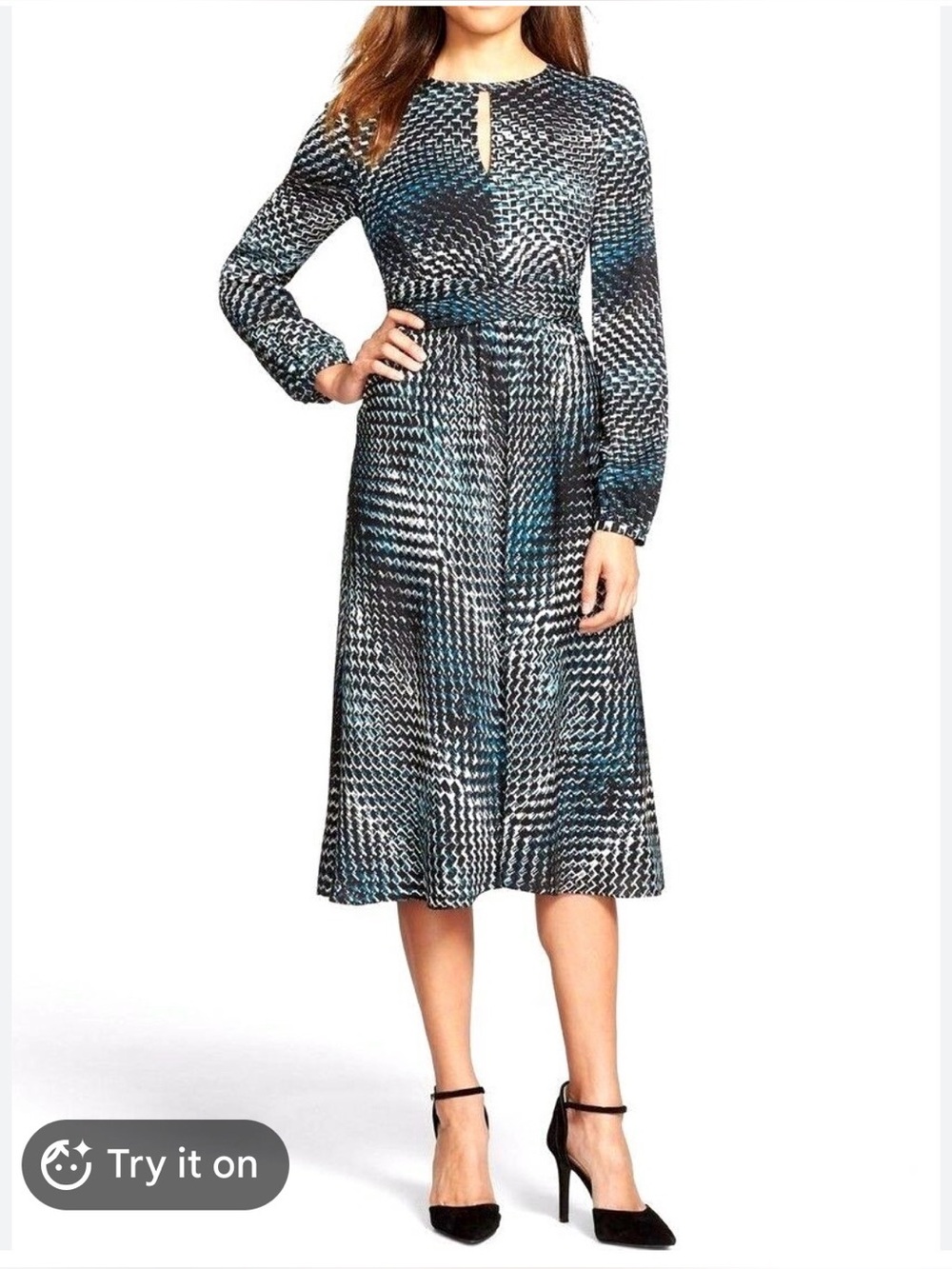 Classiques Entier Geometric Keyhole Neck Ruched Silk Blend Dress Size 6